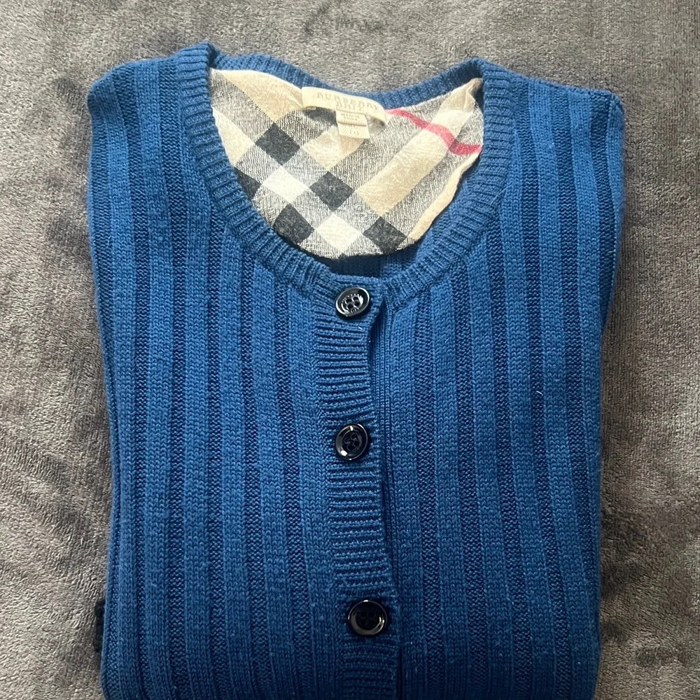 Burberry Royal Blue Ribbed Button-Front Cardigan - Picture 4 of 11